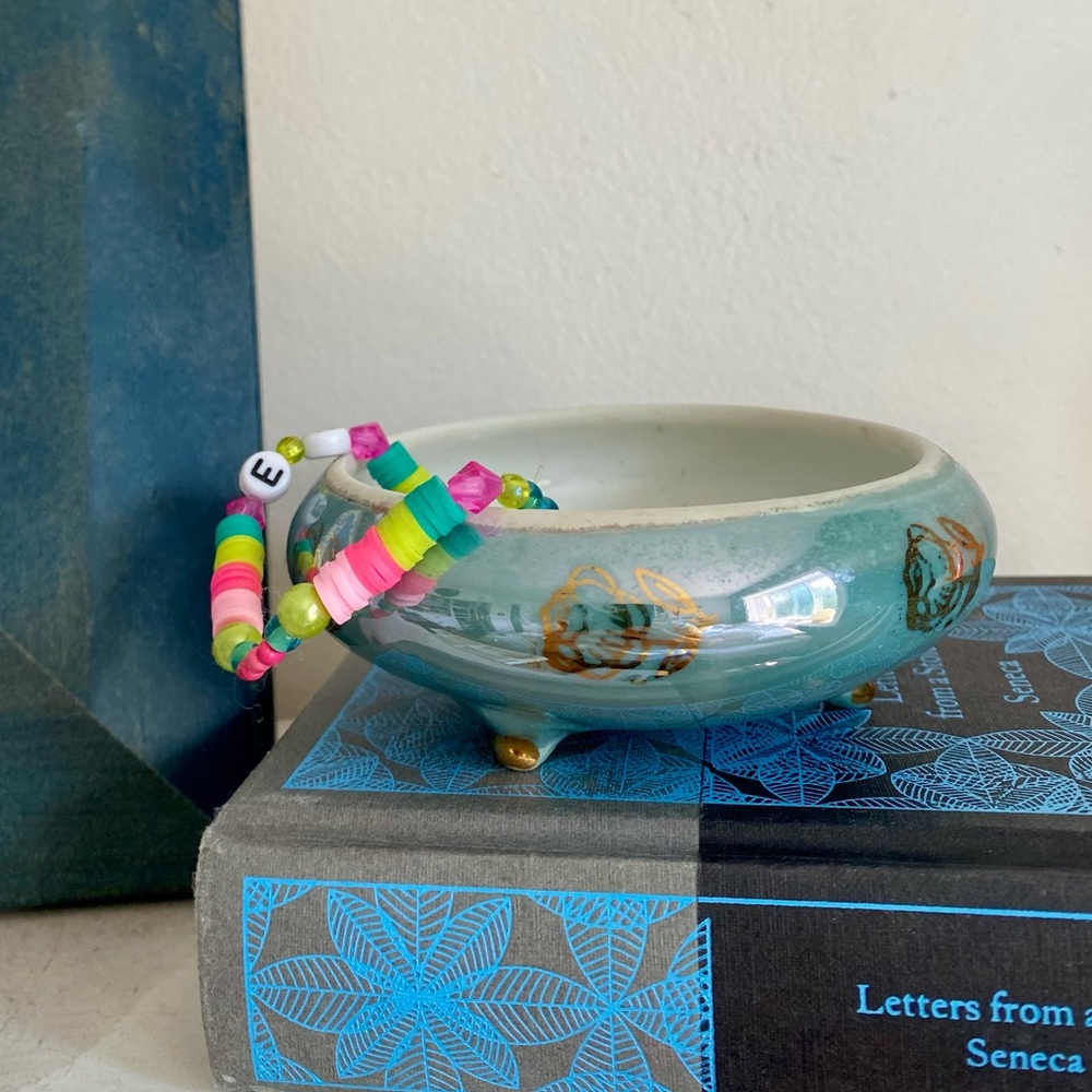 Vintage Blue Trinket/Ring Dish with Gold Detailing - Picture 3 of 6